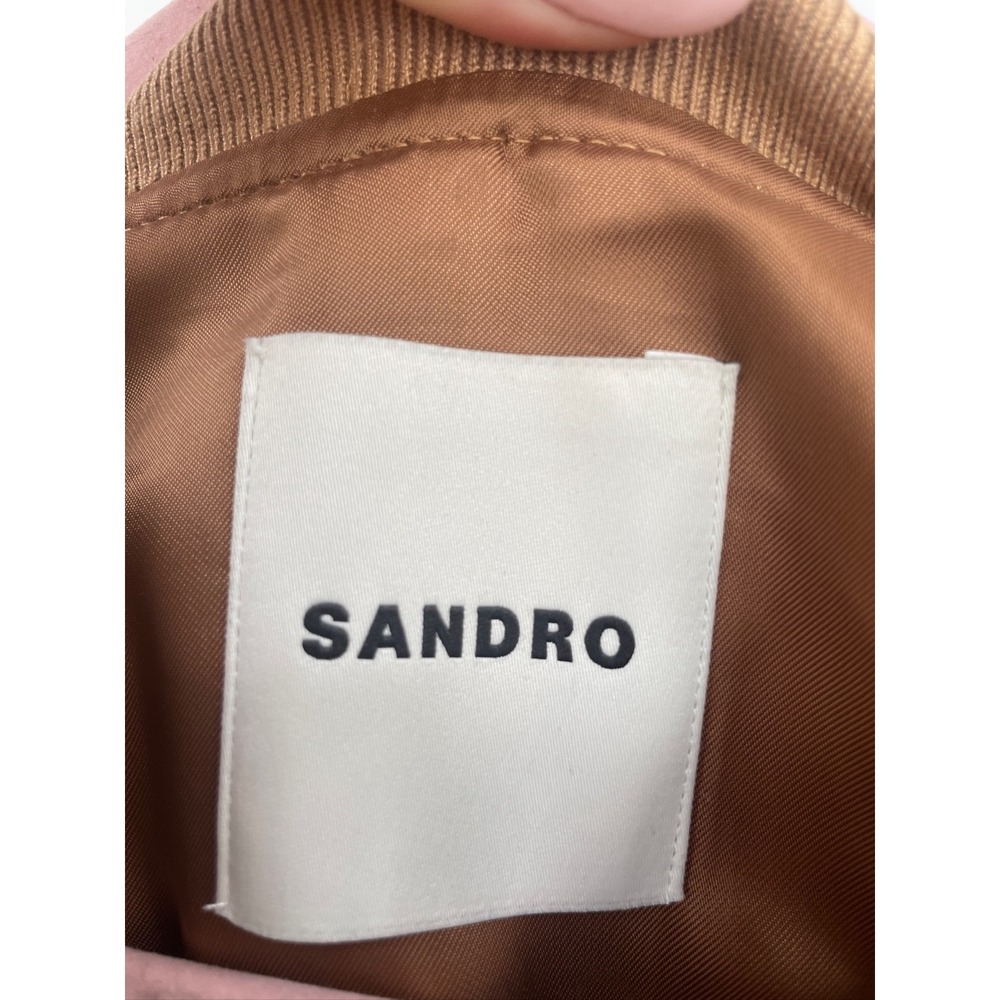 sandro zip up varsity jacket mens size XL camel brown long sleeve new teddy - Picture 2 of 10